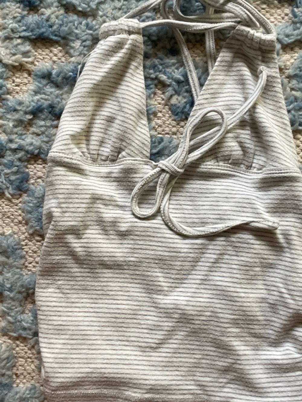 Edikted Ivory & Gray Striped Halter Camisole
